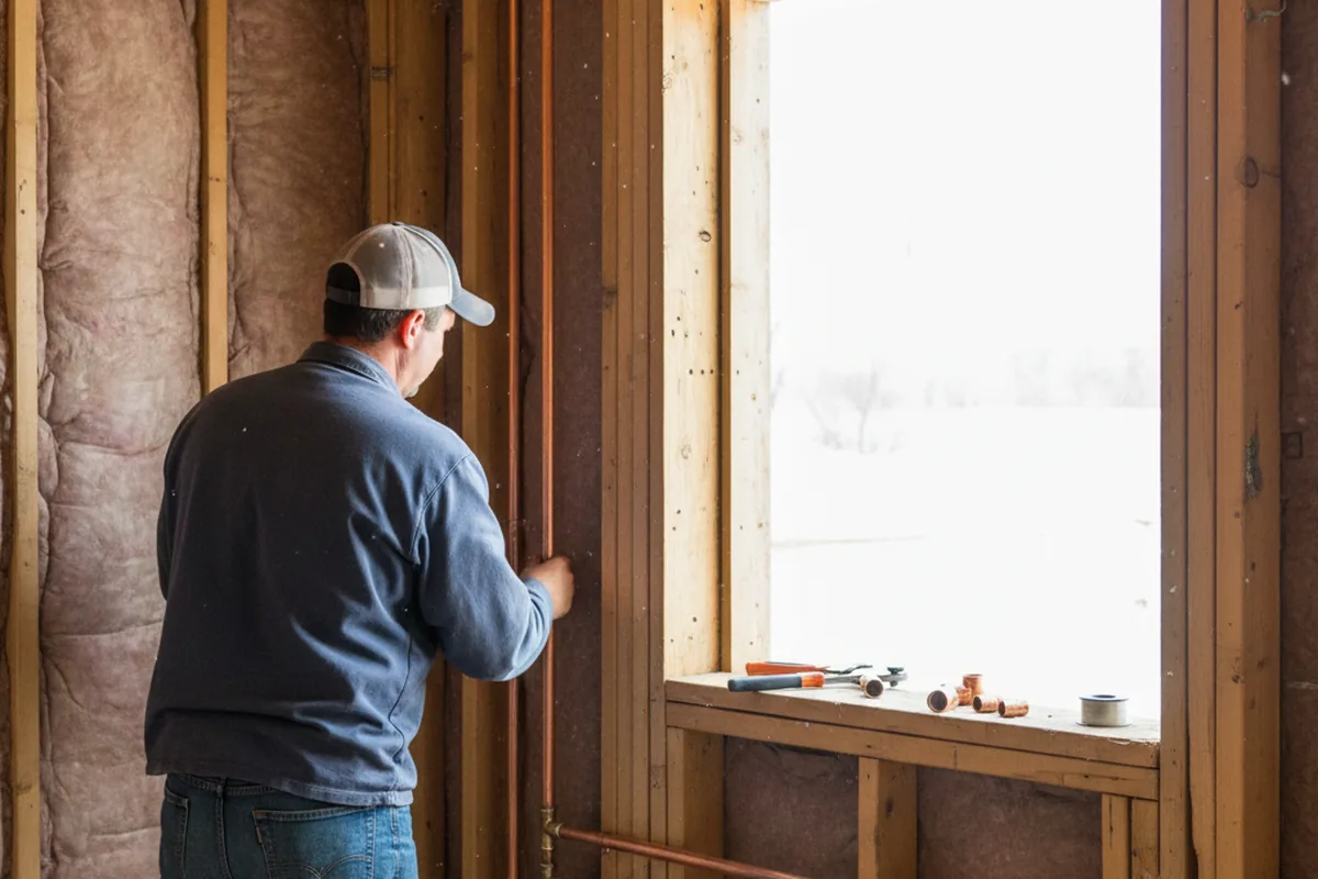 Licensed plumber running new copper supply lines in a Macon home